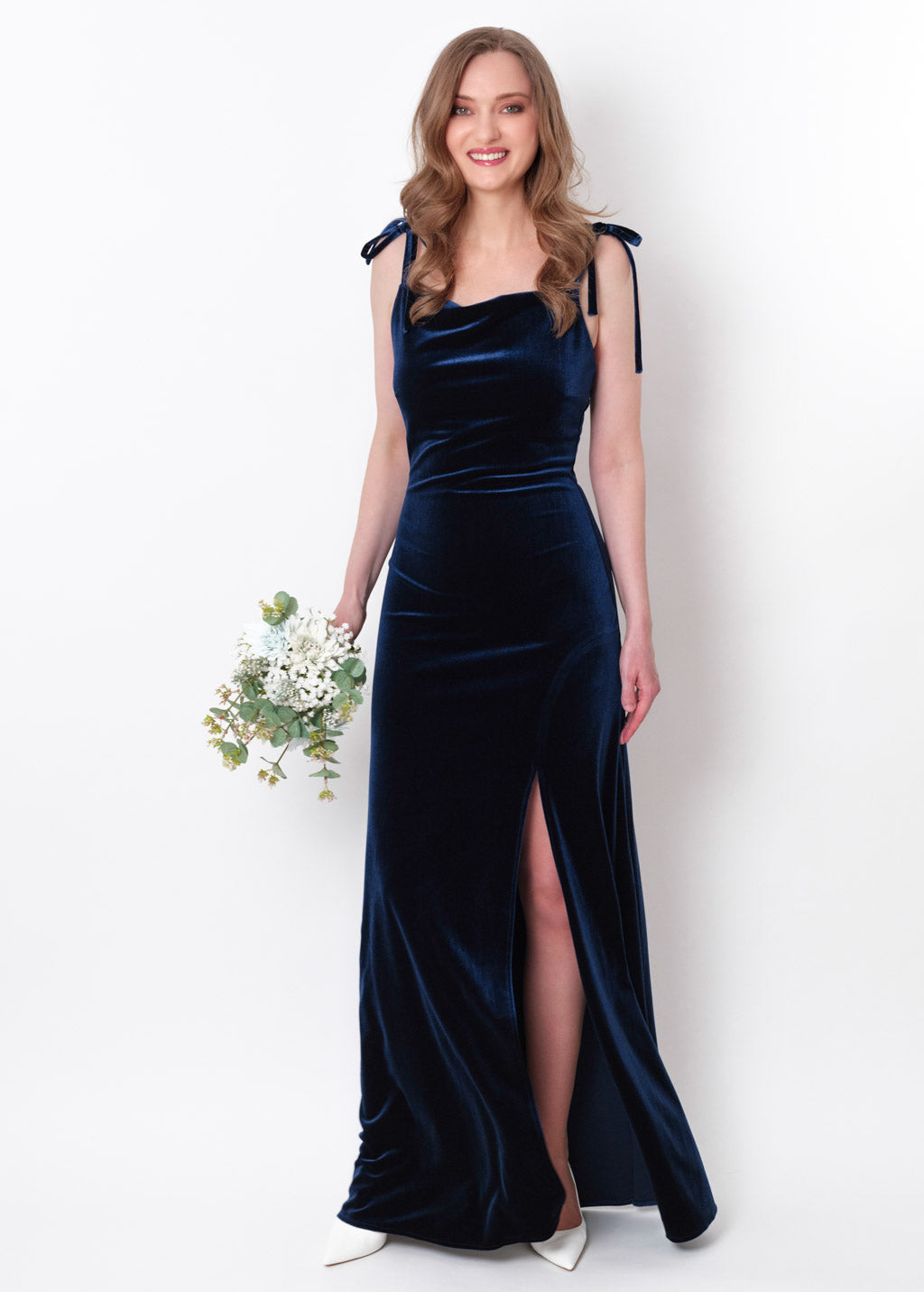 Navy blue slip slit velvet bodycon long dress