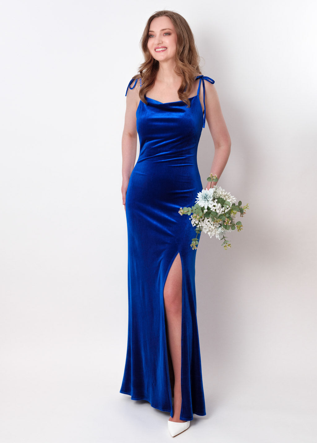 Royal blue slip slit velvet bodycon long dress
