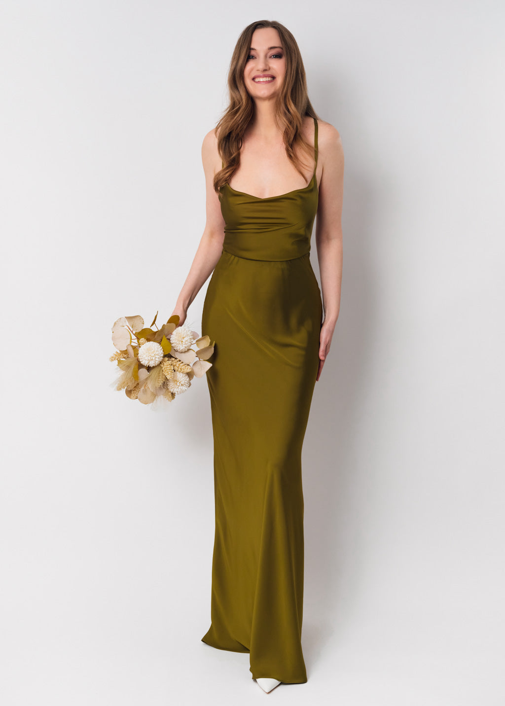 Olive silk slip dress