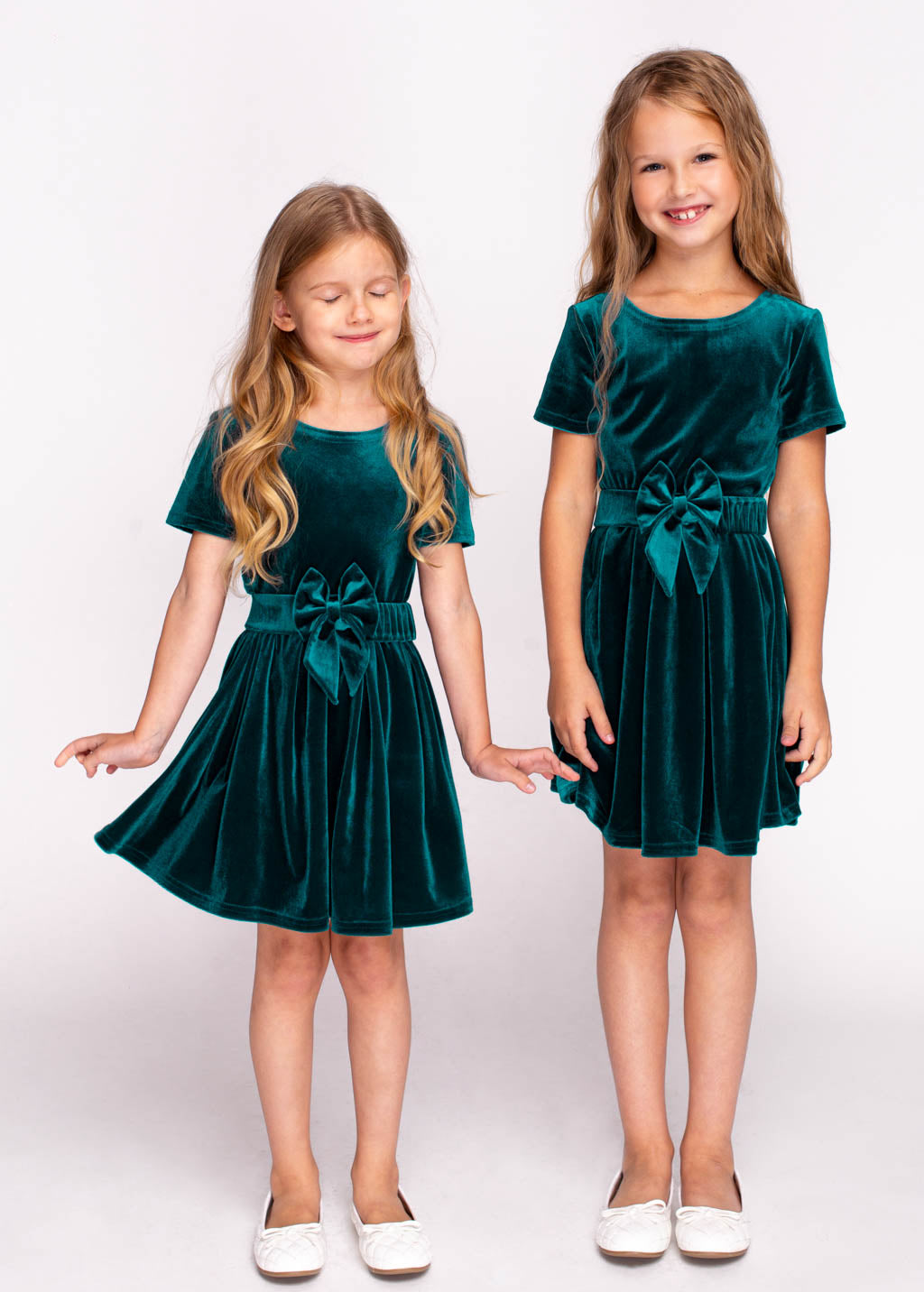 Teal green girl velvet dress