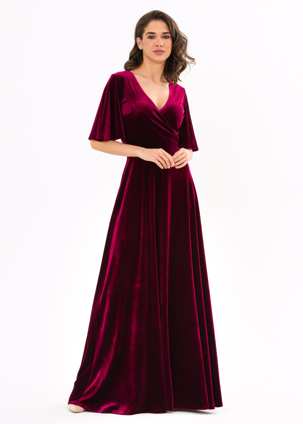 Plum burgundy velvet wrap dress