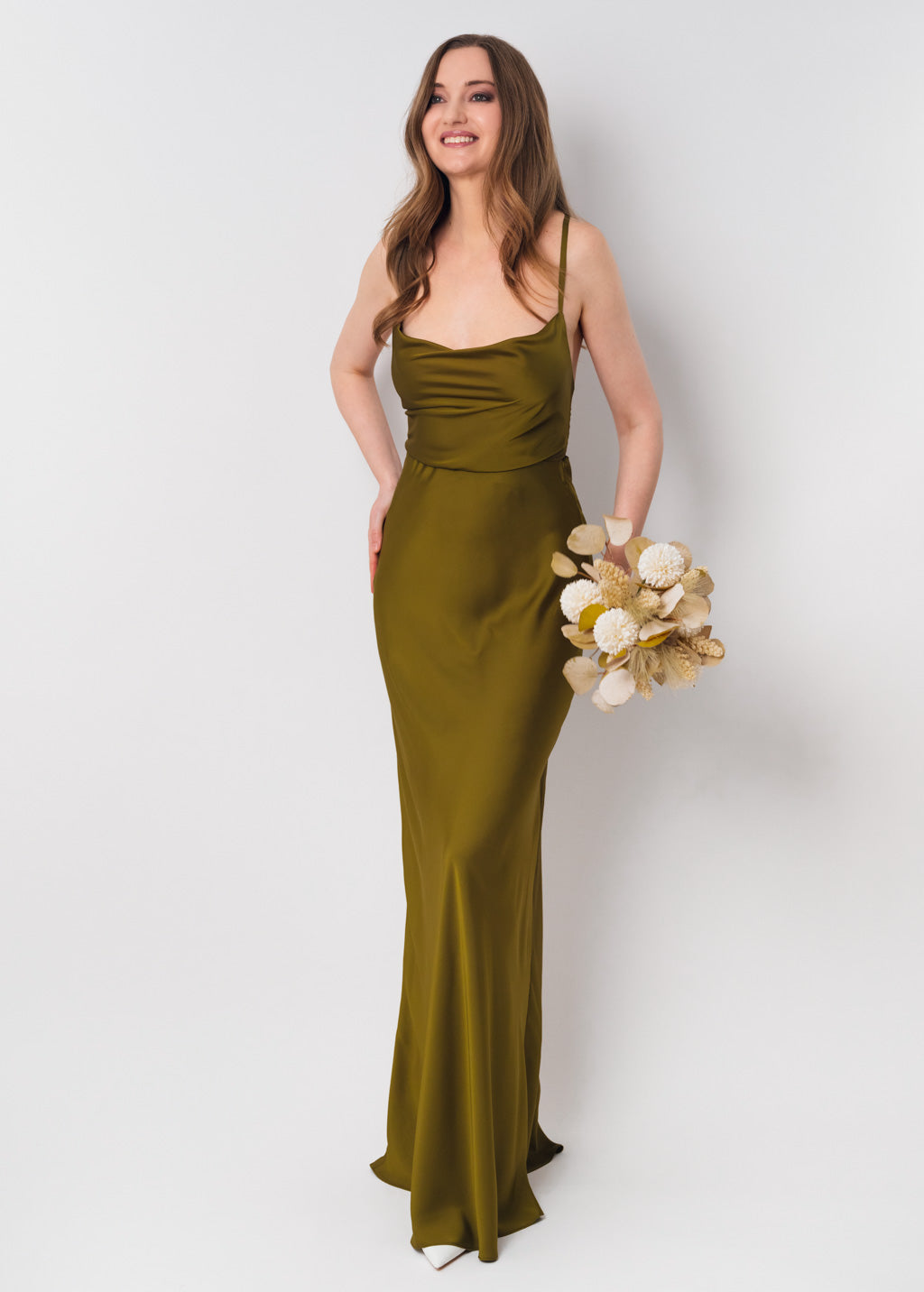 Olive silk slip dress