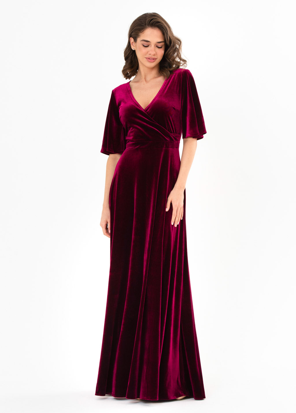 Plum burgundy velvet wrap dress