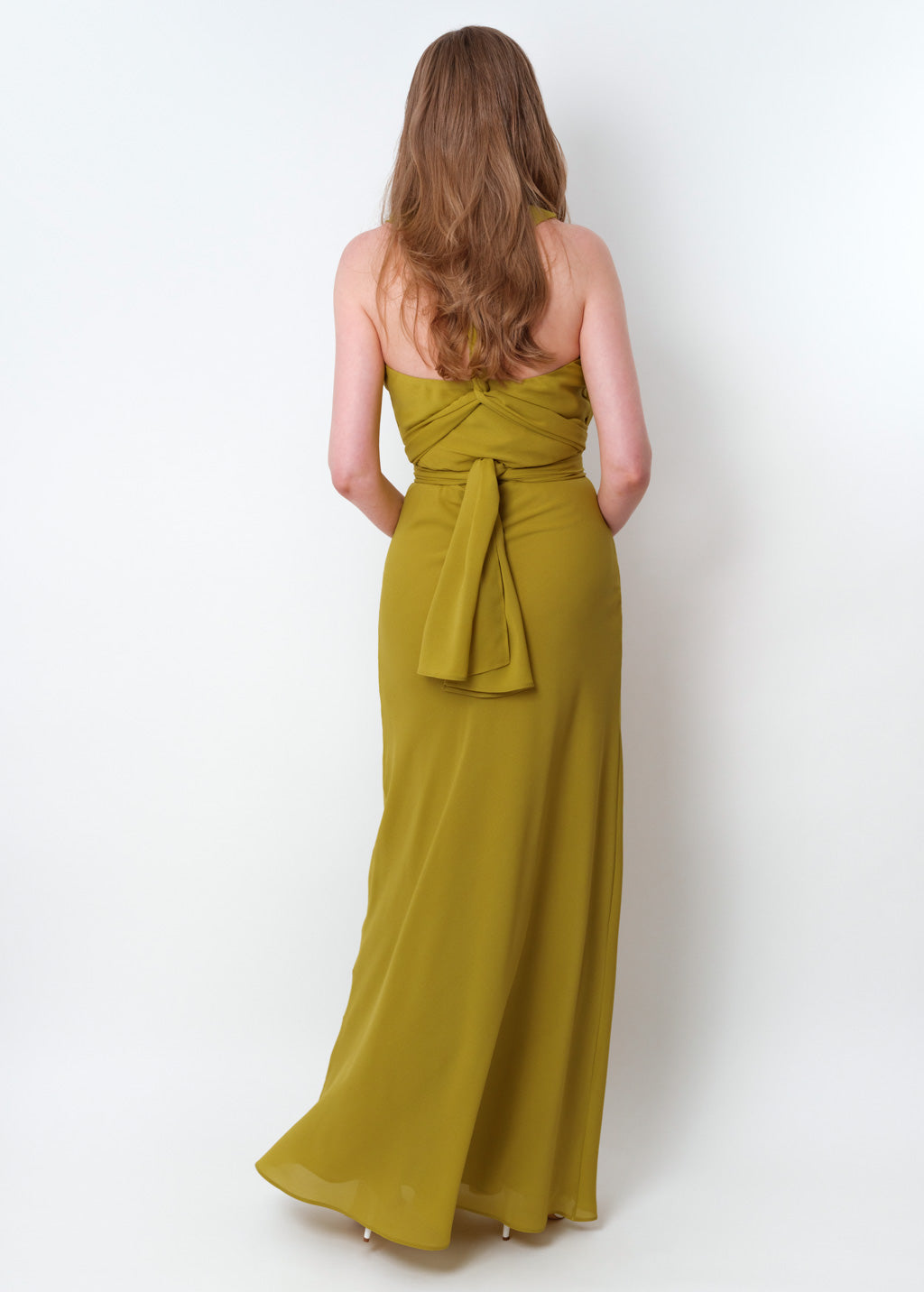 Yellow olive chiffon infinity long dress