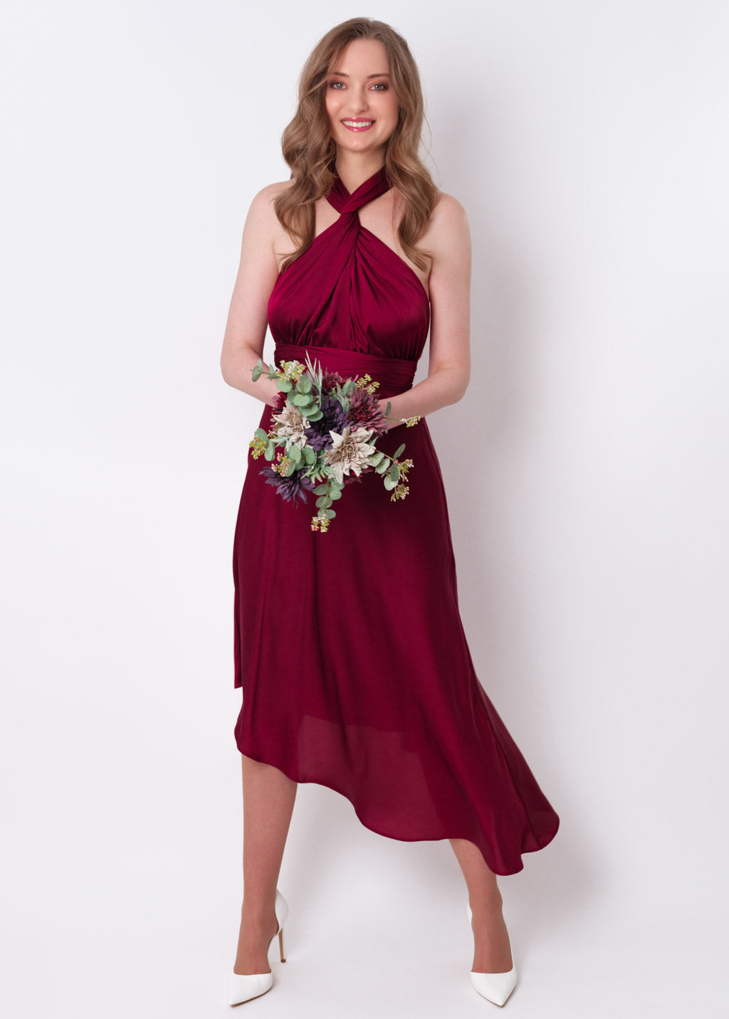Burgundy infinity asymmetric dress