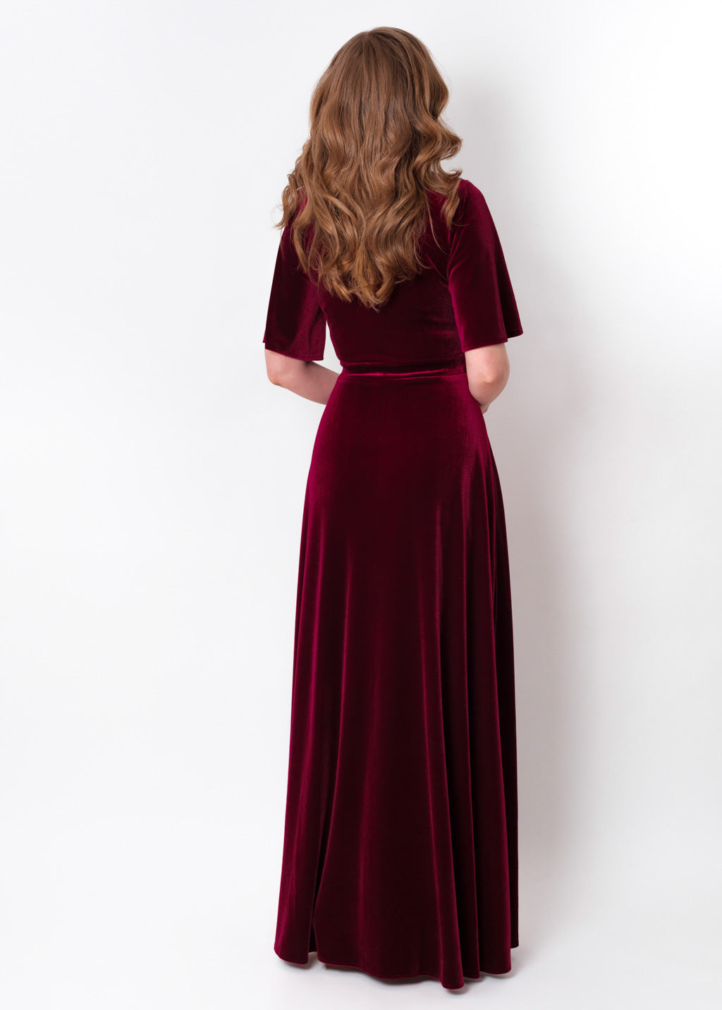 Burgundy velvet long slit dress