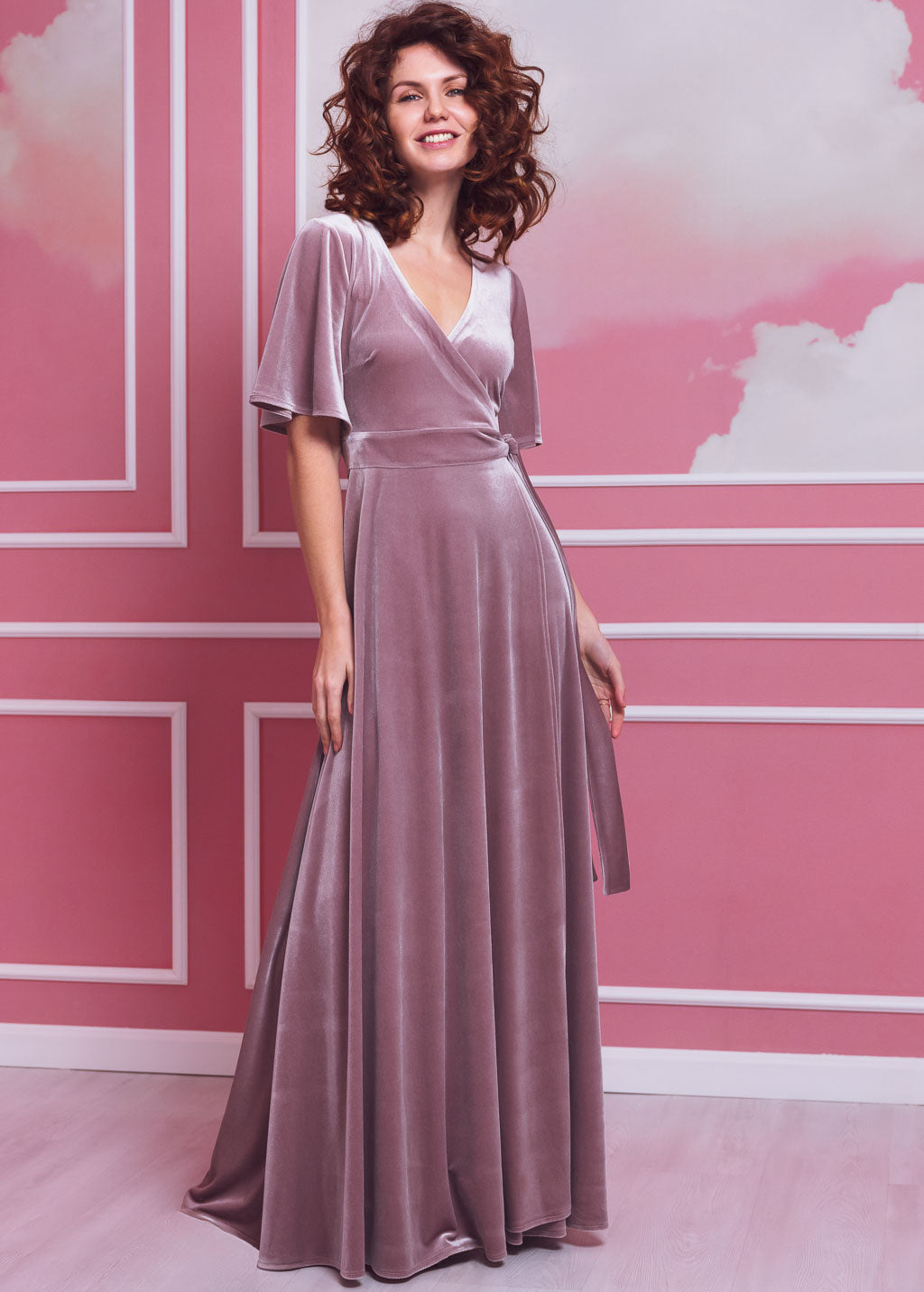 Mauve elegant long wrap dress