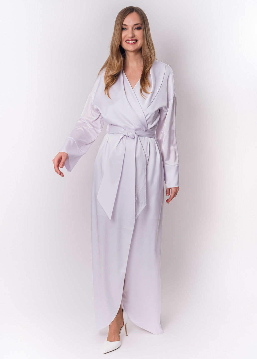 White long silk robe with pockets