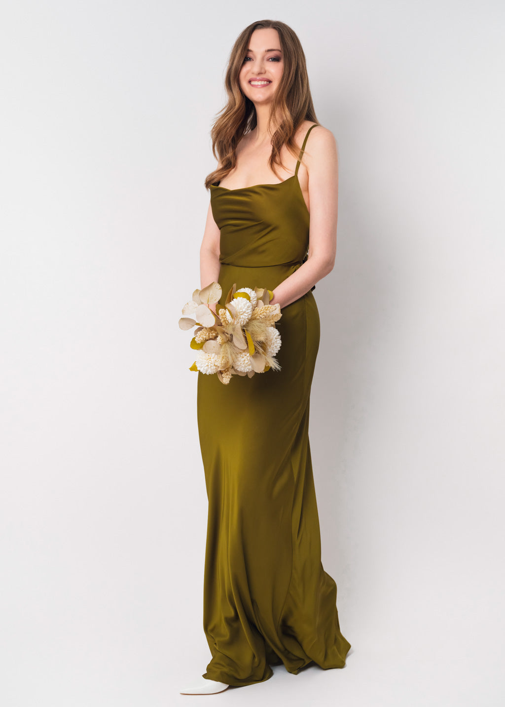 Olive silk slip dress