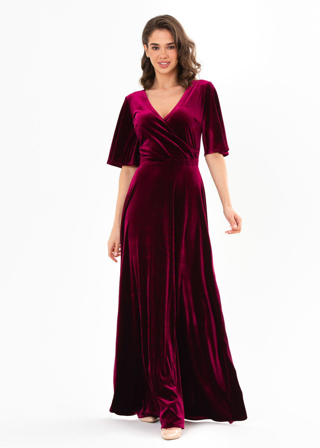 Plum burgundy velvet wrap dress