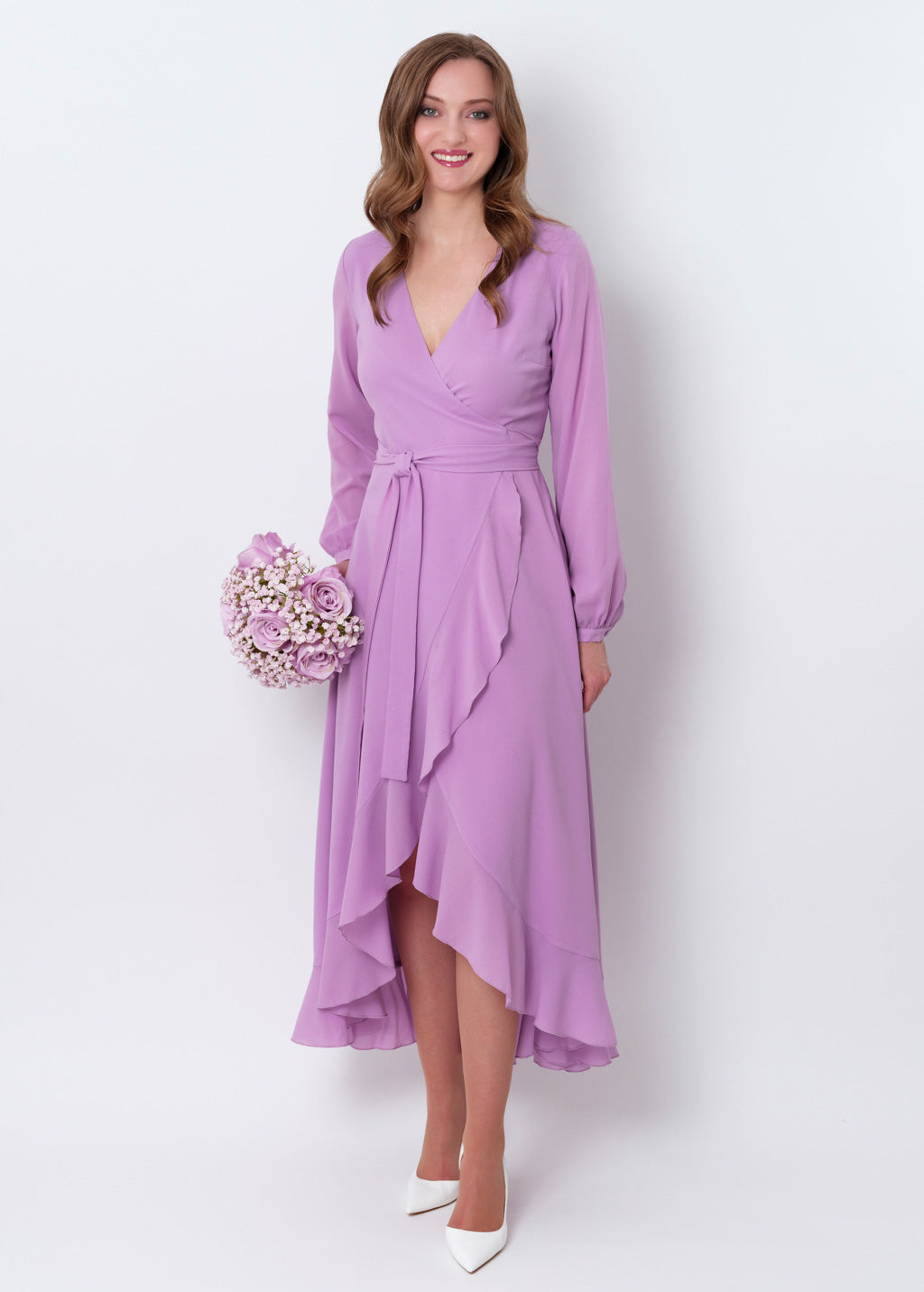 Lilac chiffon wrap dress