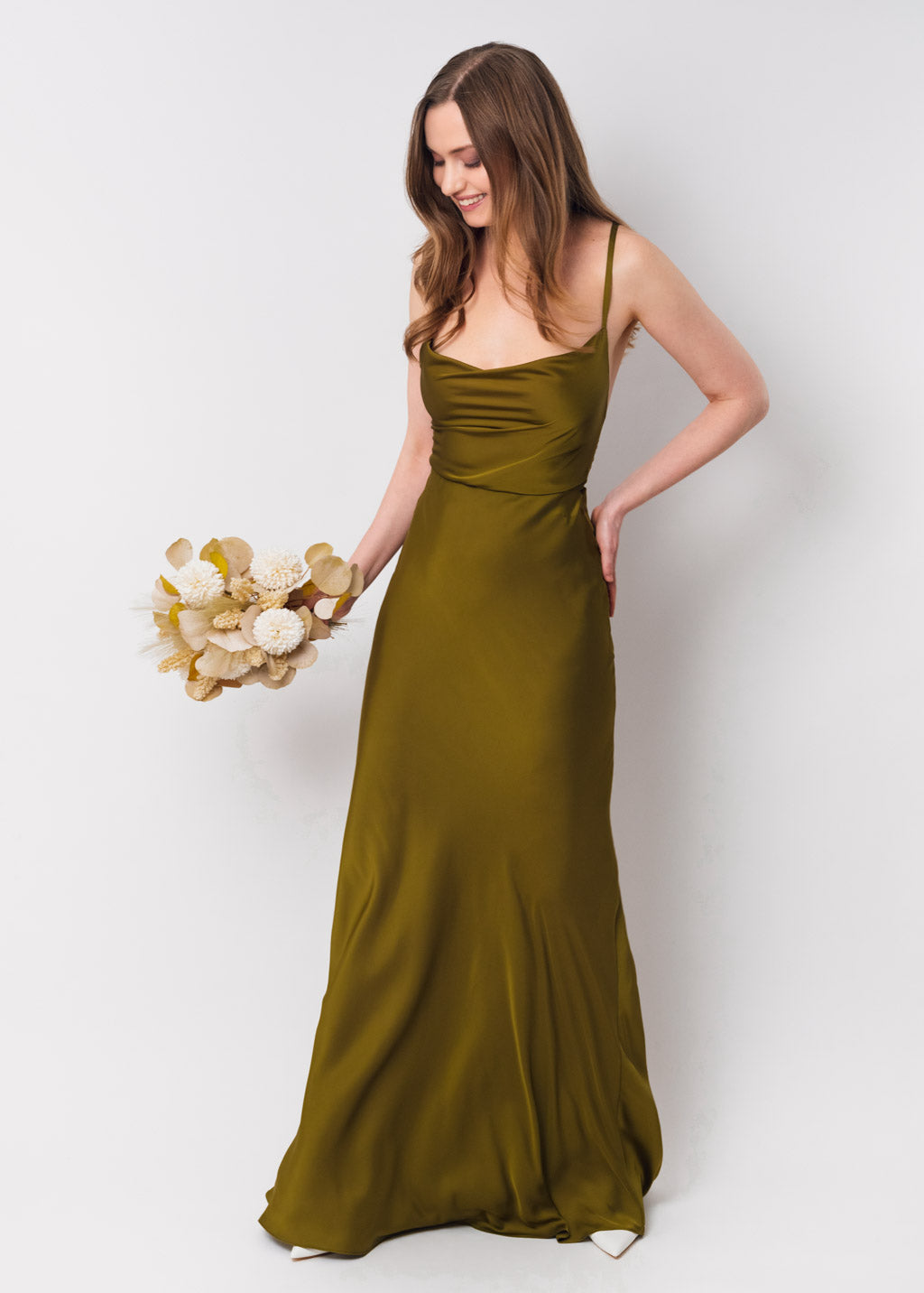 Olive silk slip dress