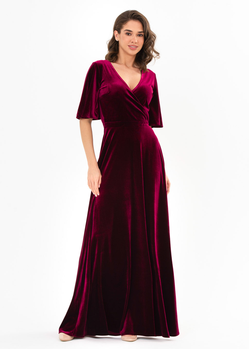 Plum burgundy velvet wrap dress