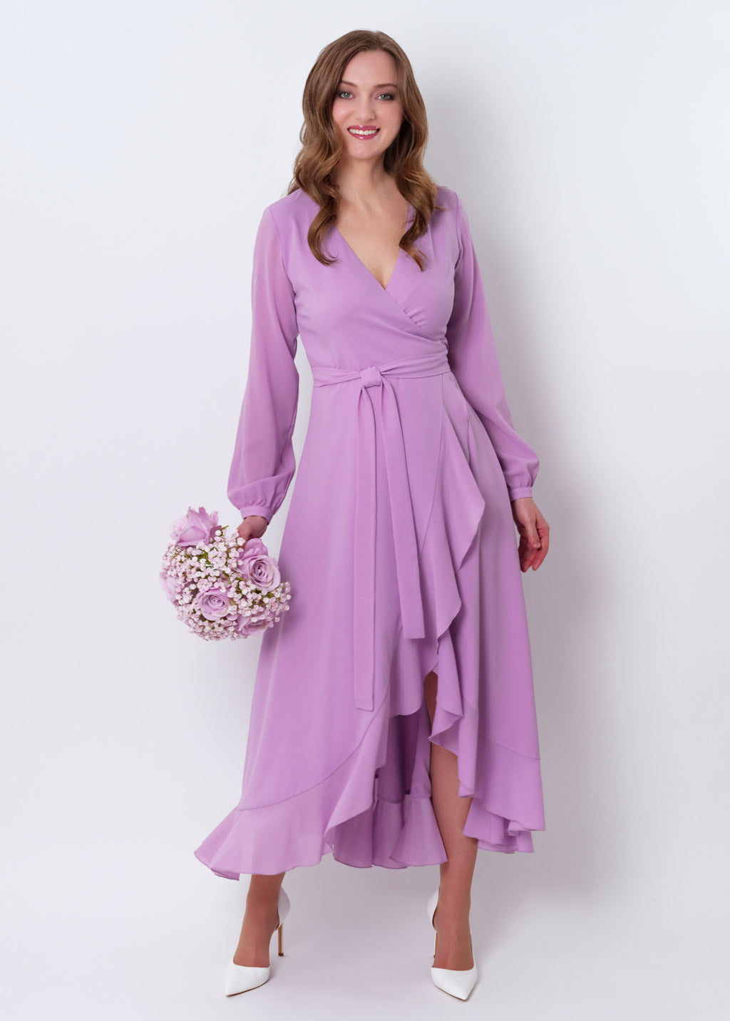 Lilac chiffon wrap dress