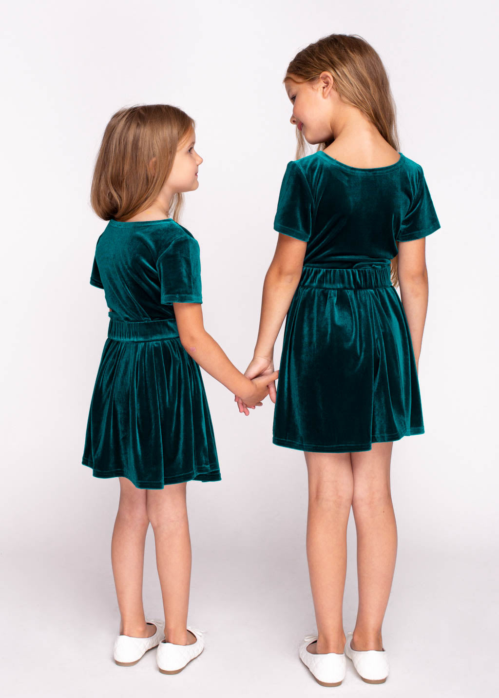 Teal green girl velvet dress
