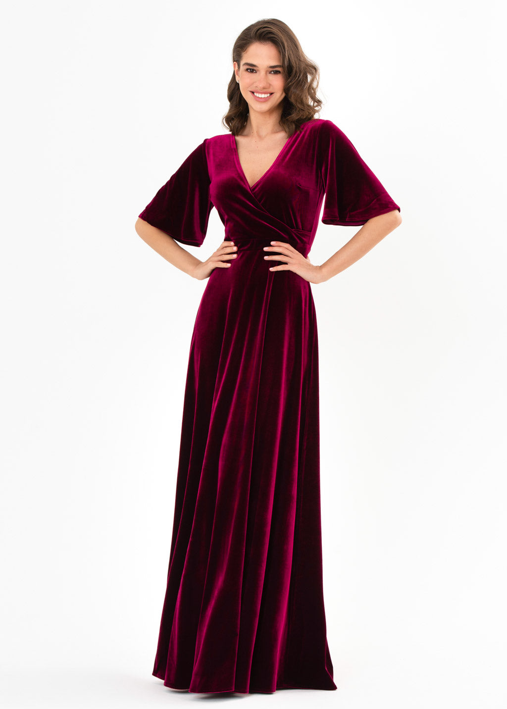 Plum burgundy velvet wrap dress