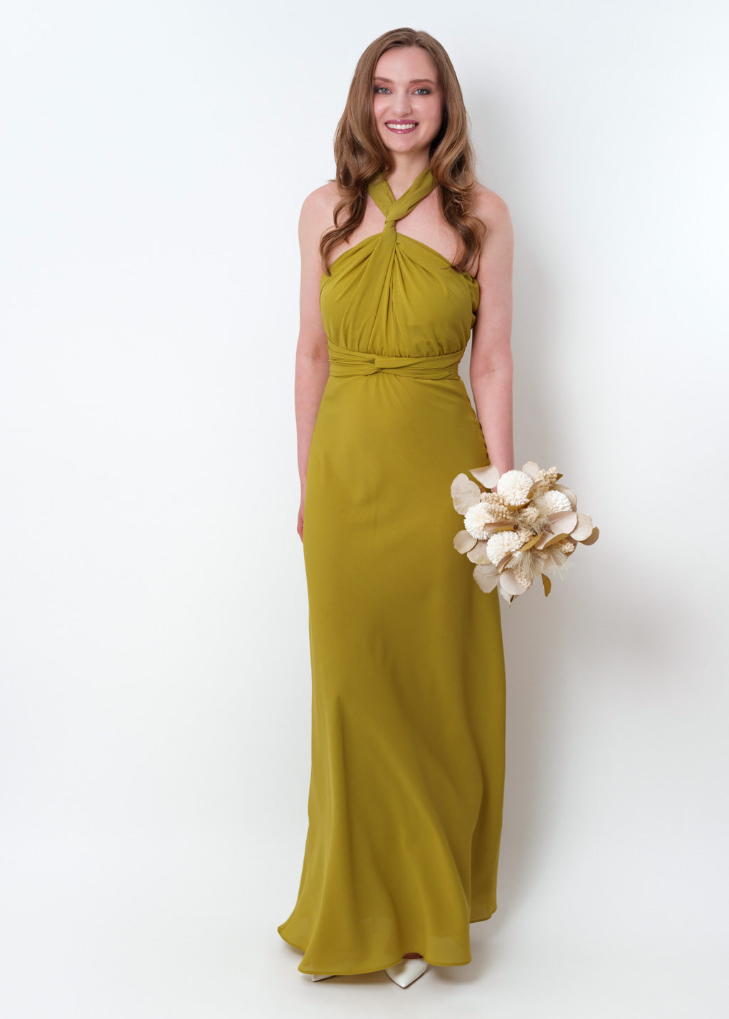 Yellow olive chiffon infinity long dress