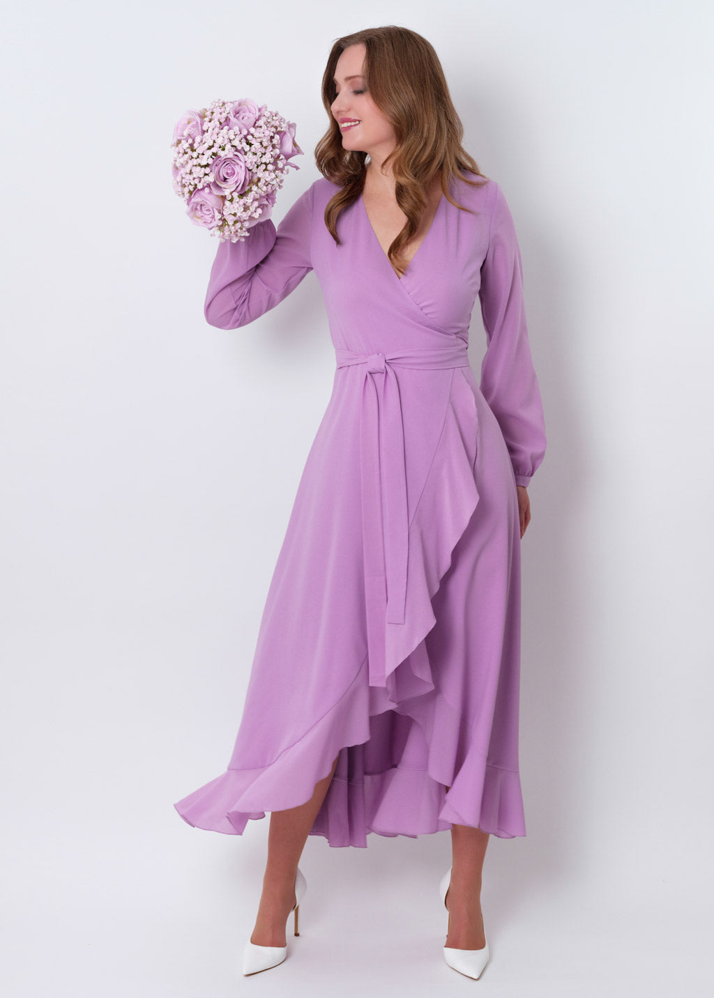 Lilac chiffon wrap dress