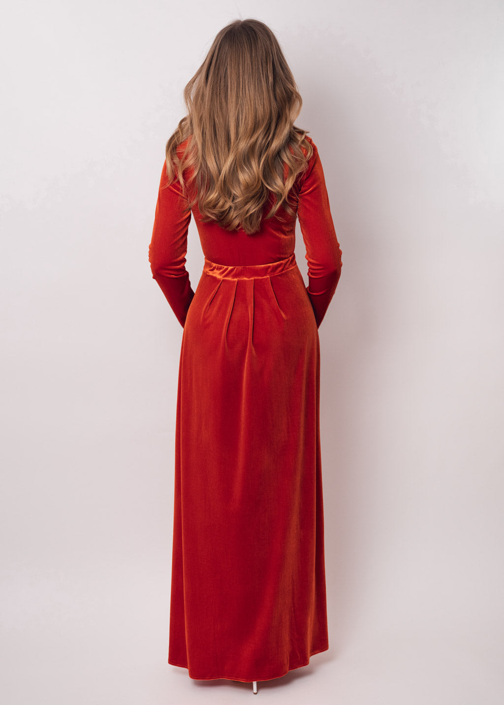 Rust orange velvet long dress
