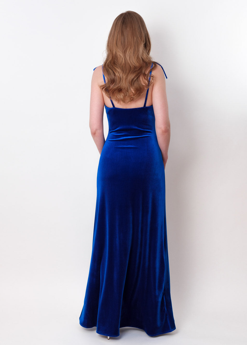 Royal blue slip slit velvet bodycon long dress