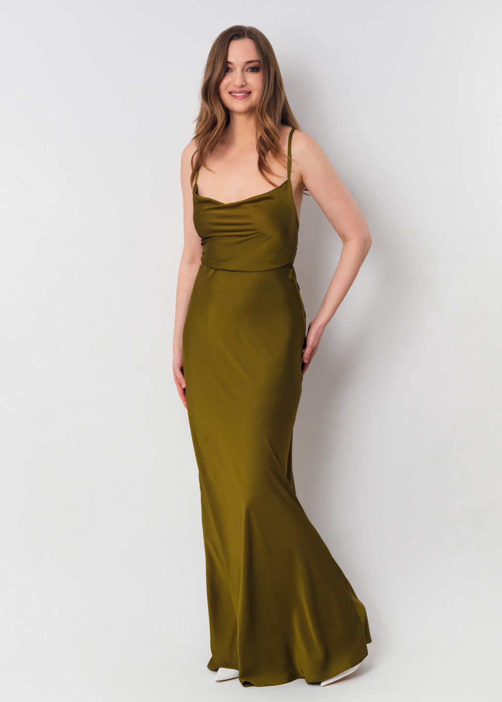 Olive silk slip dress