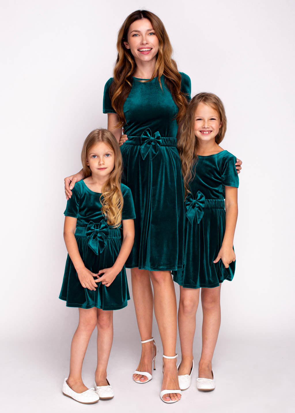 Mommy and me teal green velvet adult dress