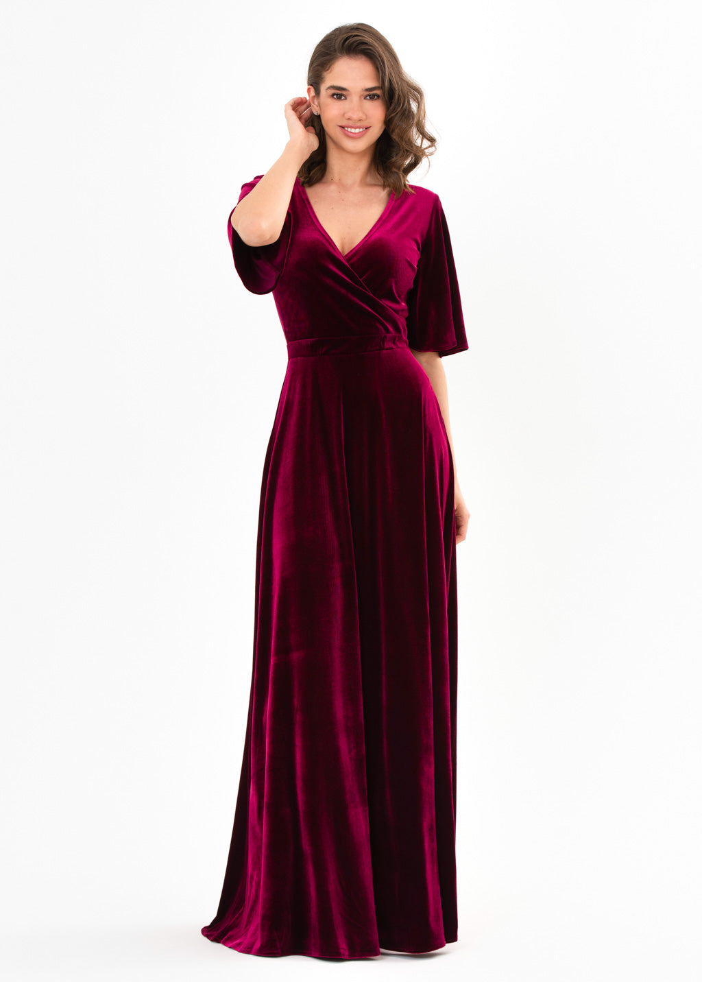 Plum burgundy velvet wrap dress