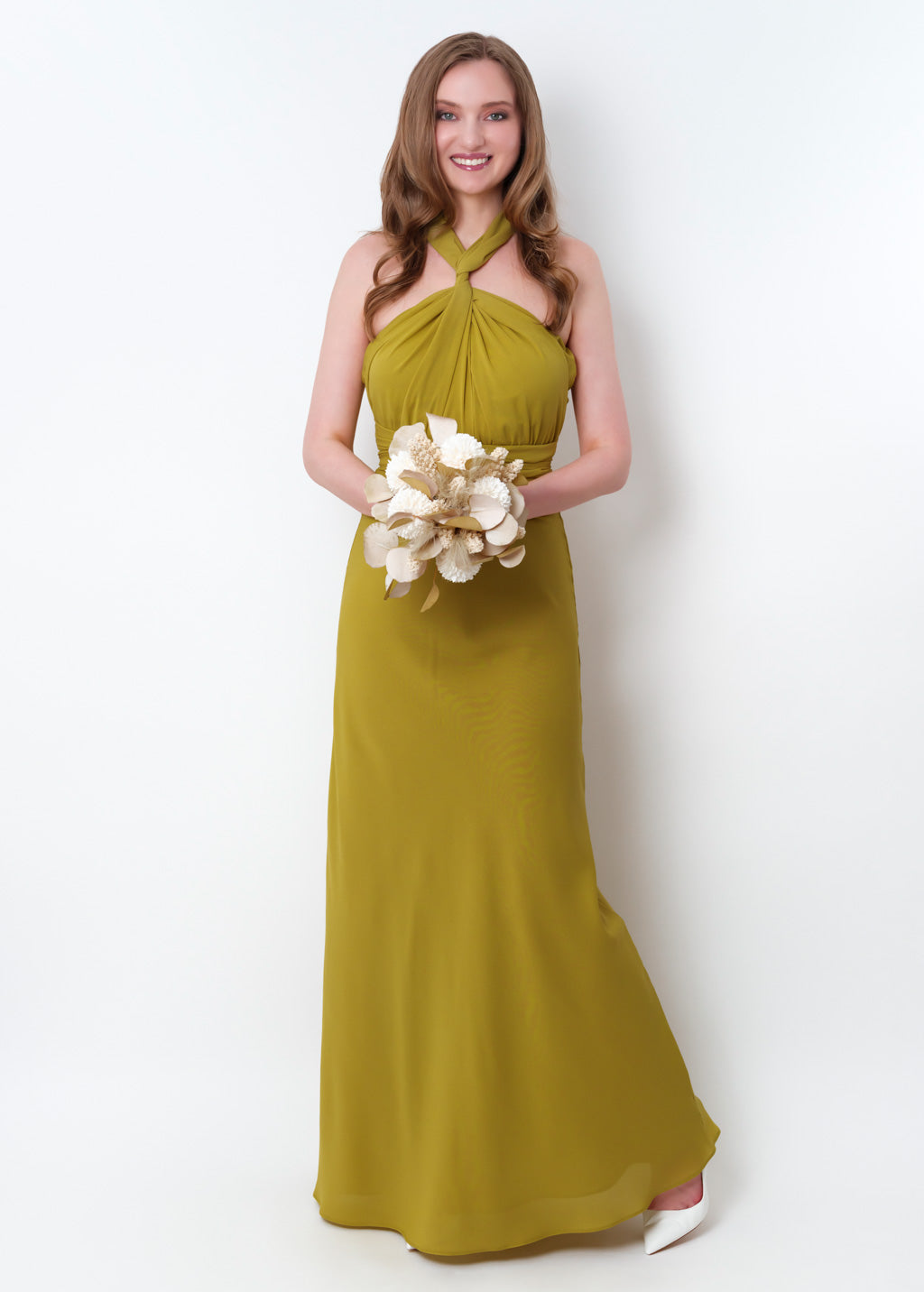 Yellow olive chiffon infinity long dress