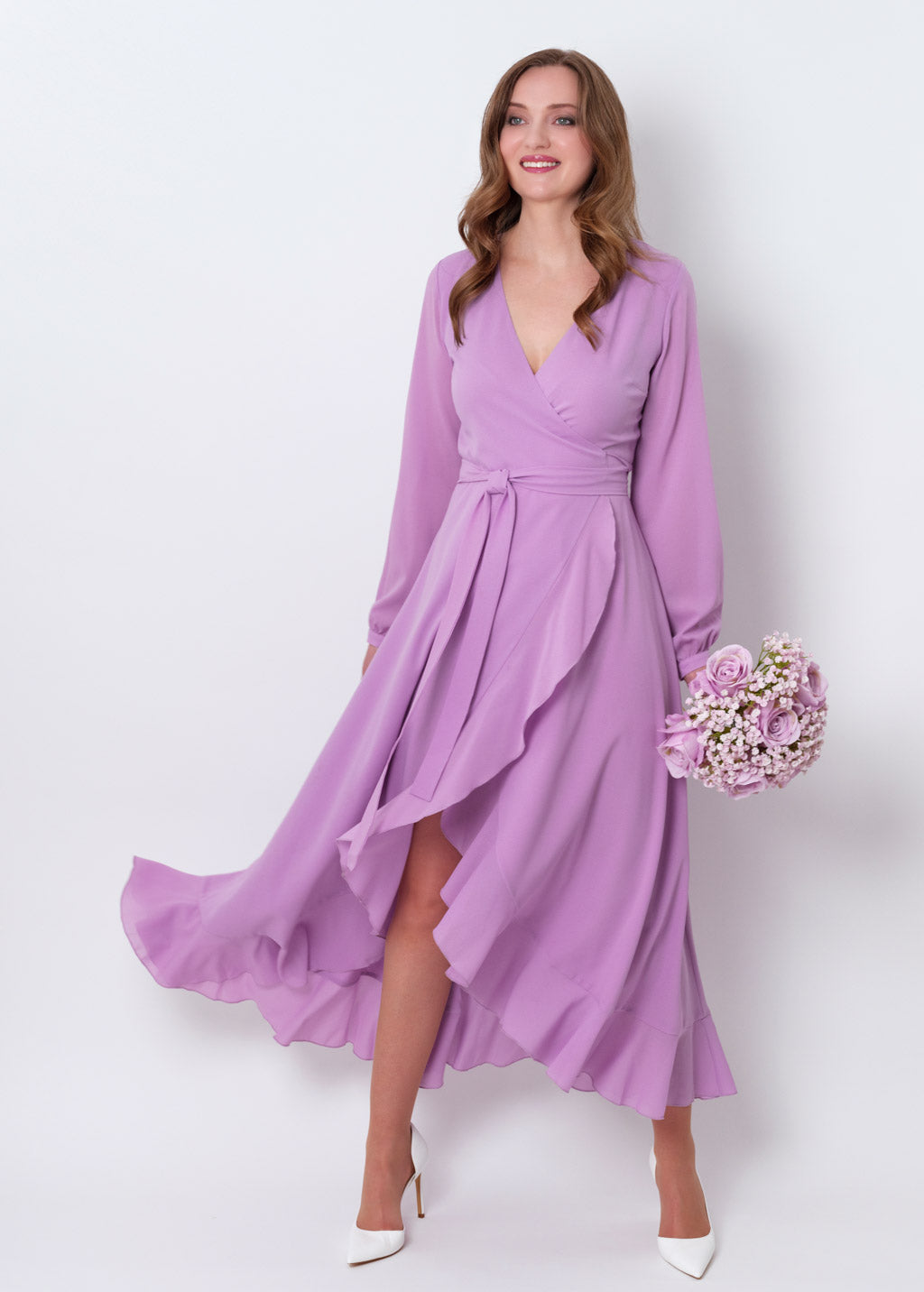 Lilac chiffon wrap dress