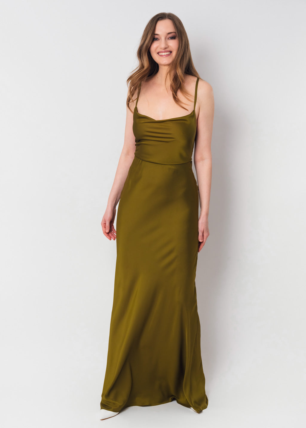 Olive silk slip dress