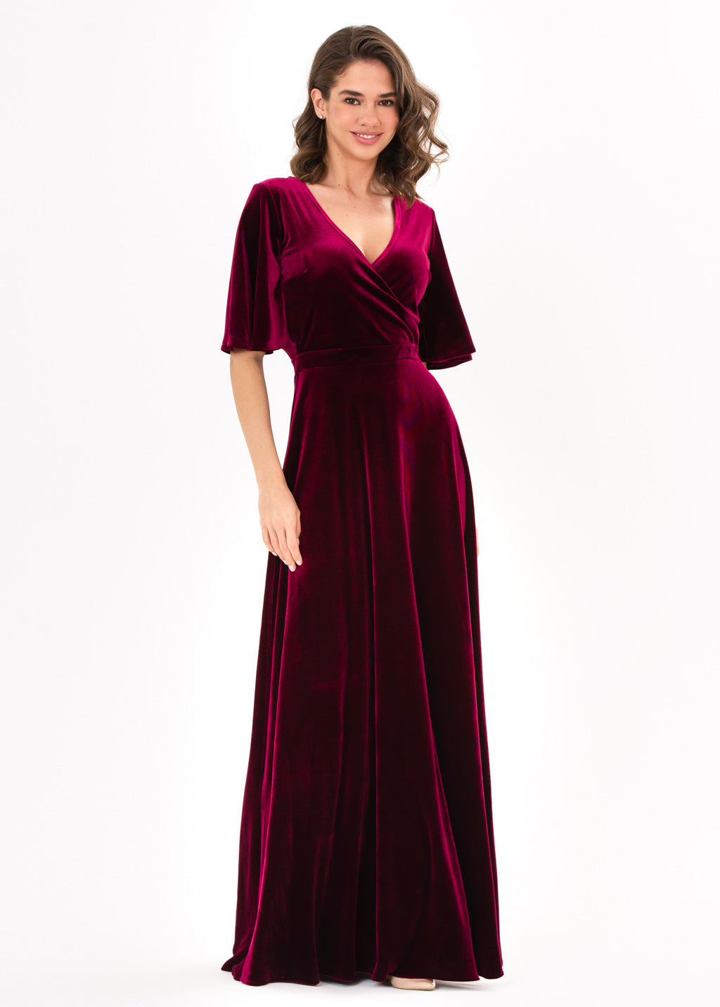 Plum burgundy velvet wrap dress