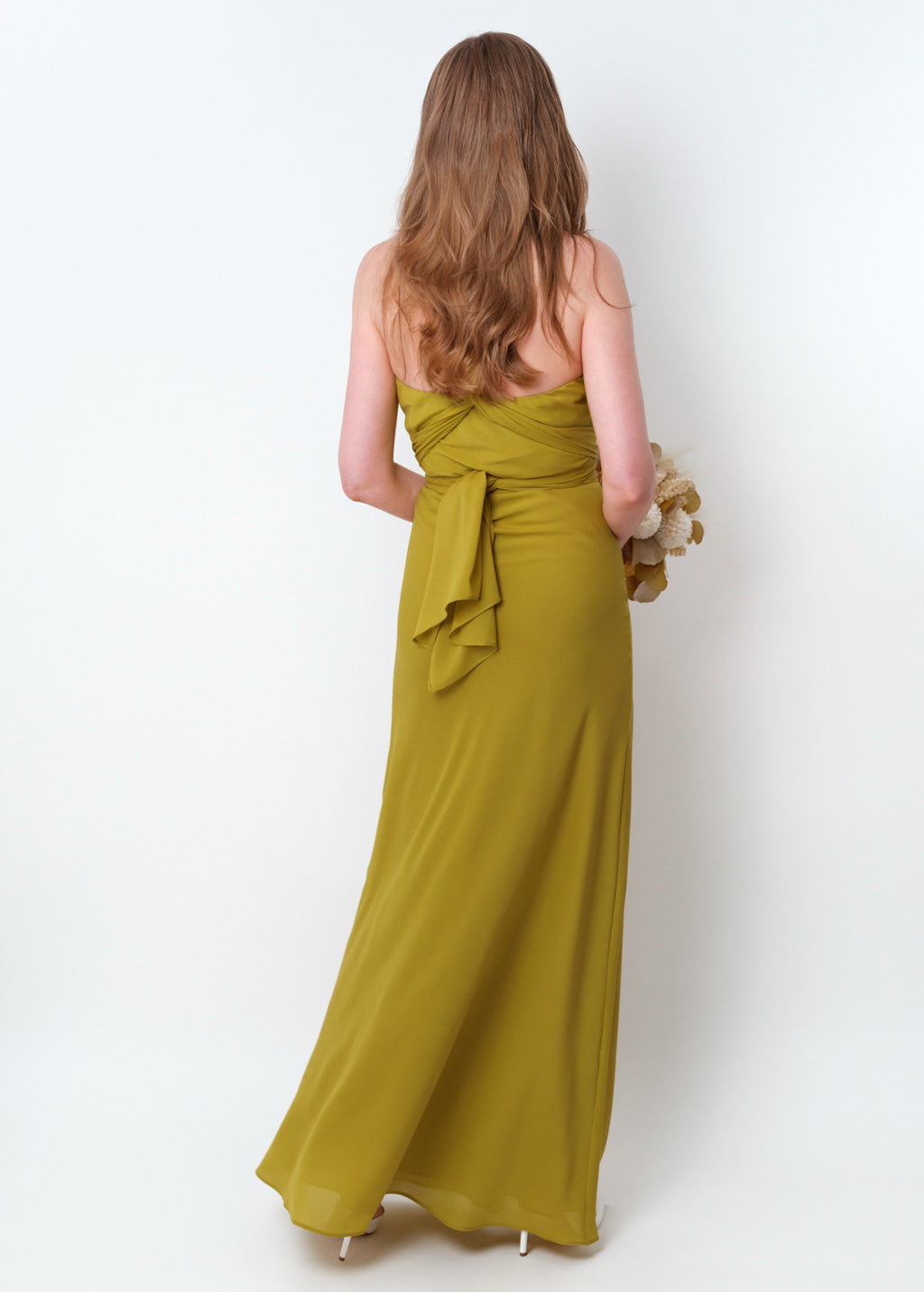 Yellow olive chiffon infinity long dress