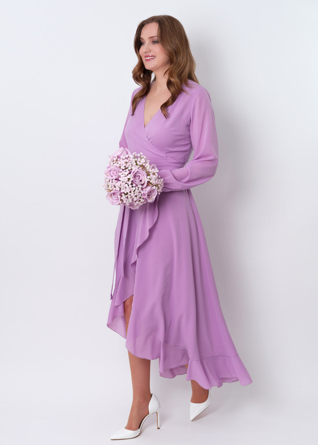 Lilac chiffon wrap dress