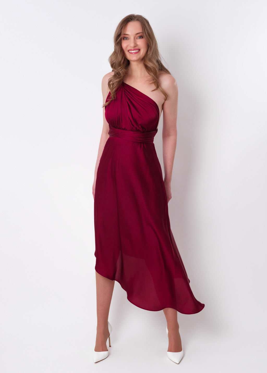 Burgundy infinity asymmetric dress