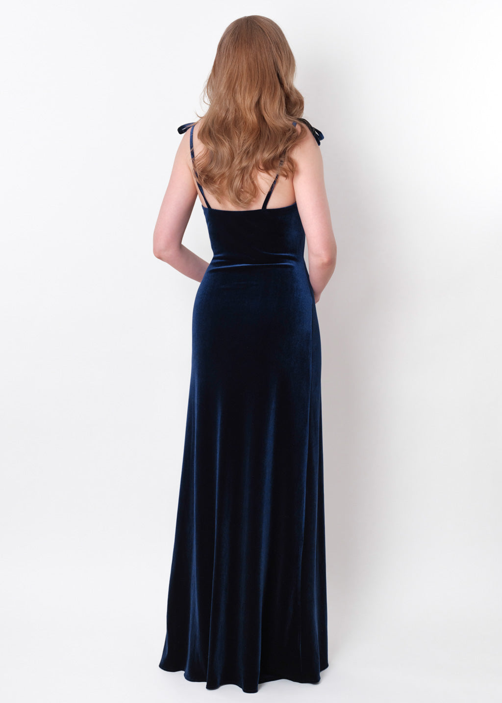 Navy blue slip slit velvet bodycon long dress