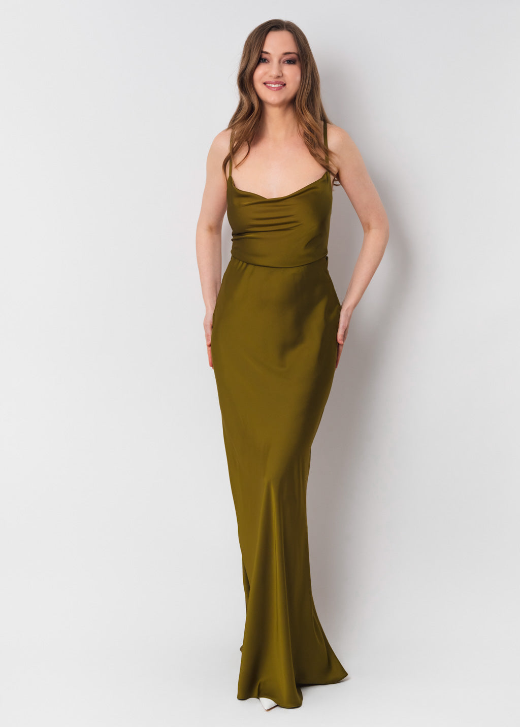 Olive silk slip dress