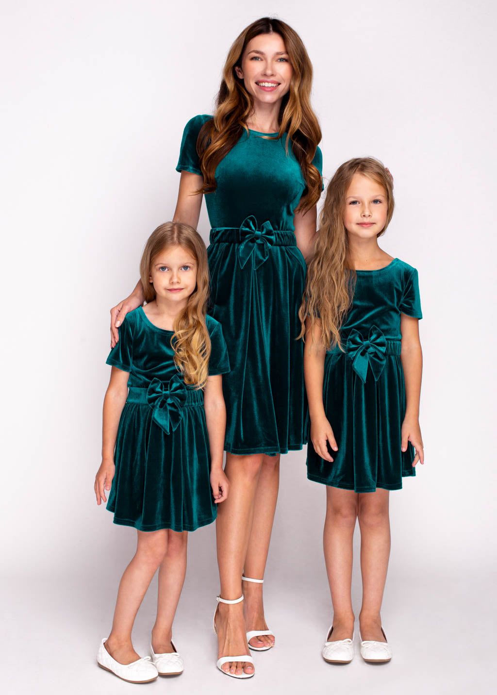 Mommy and me teal green velvet adult dress