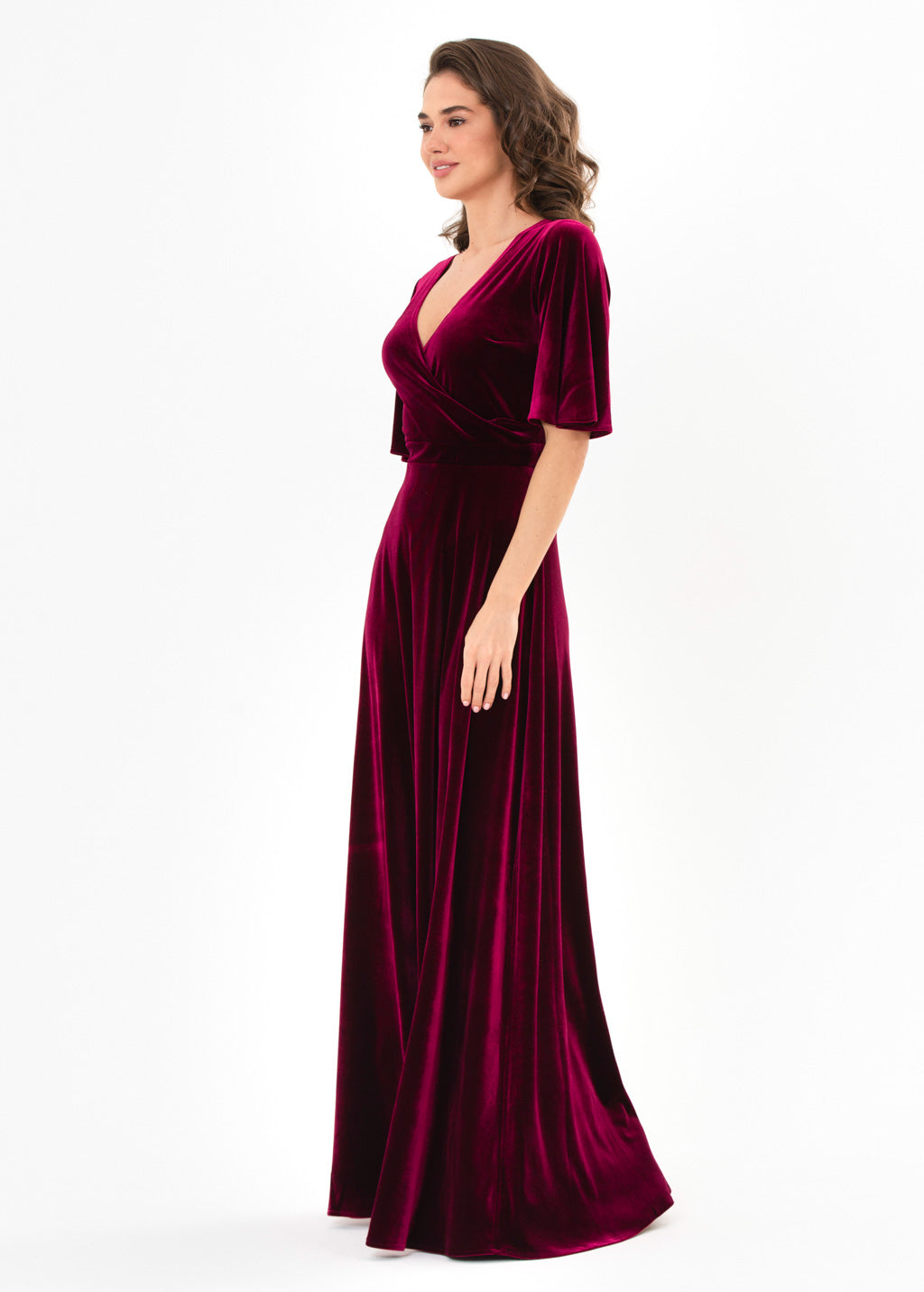 Plum burgundy velvet wrap dress