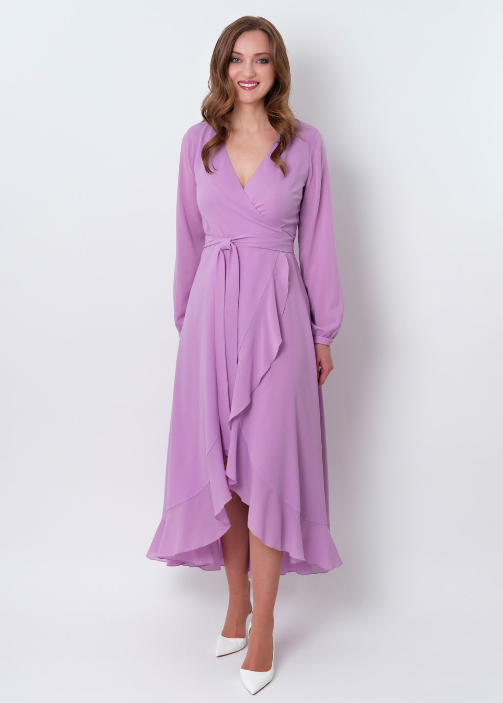 Lilac chiffon wrap dress