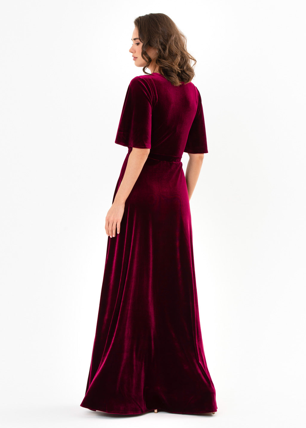 Plum burgundy velvet wrap dress