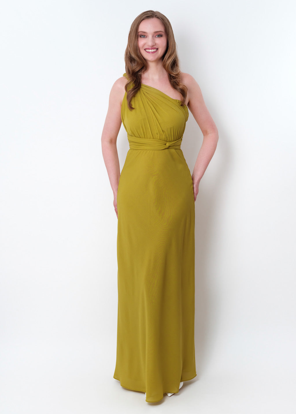 Yellow olive chiffon infinity long dress