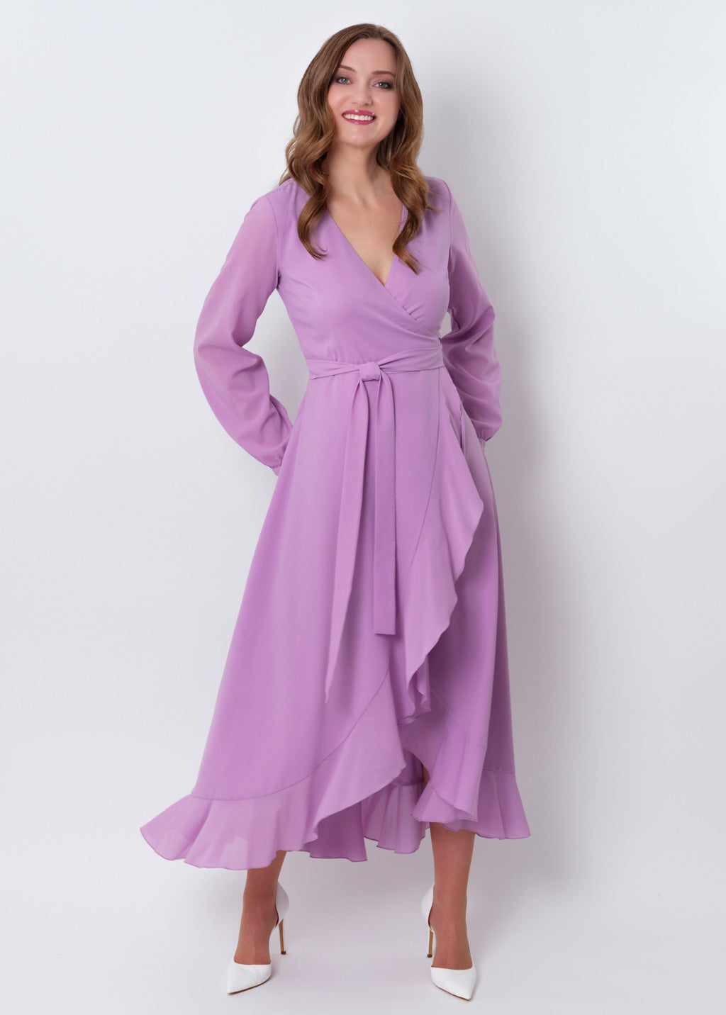 Lilac chiffon wrap dress