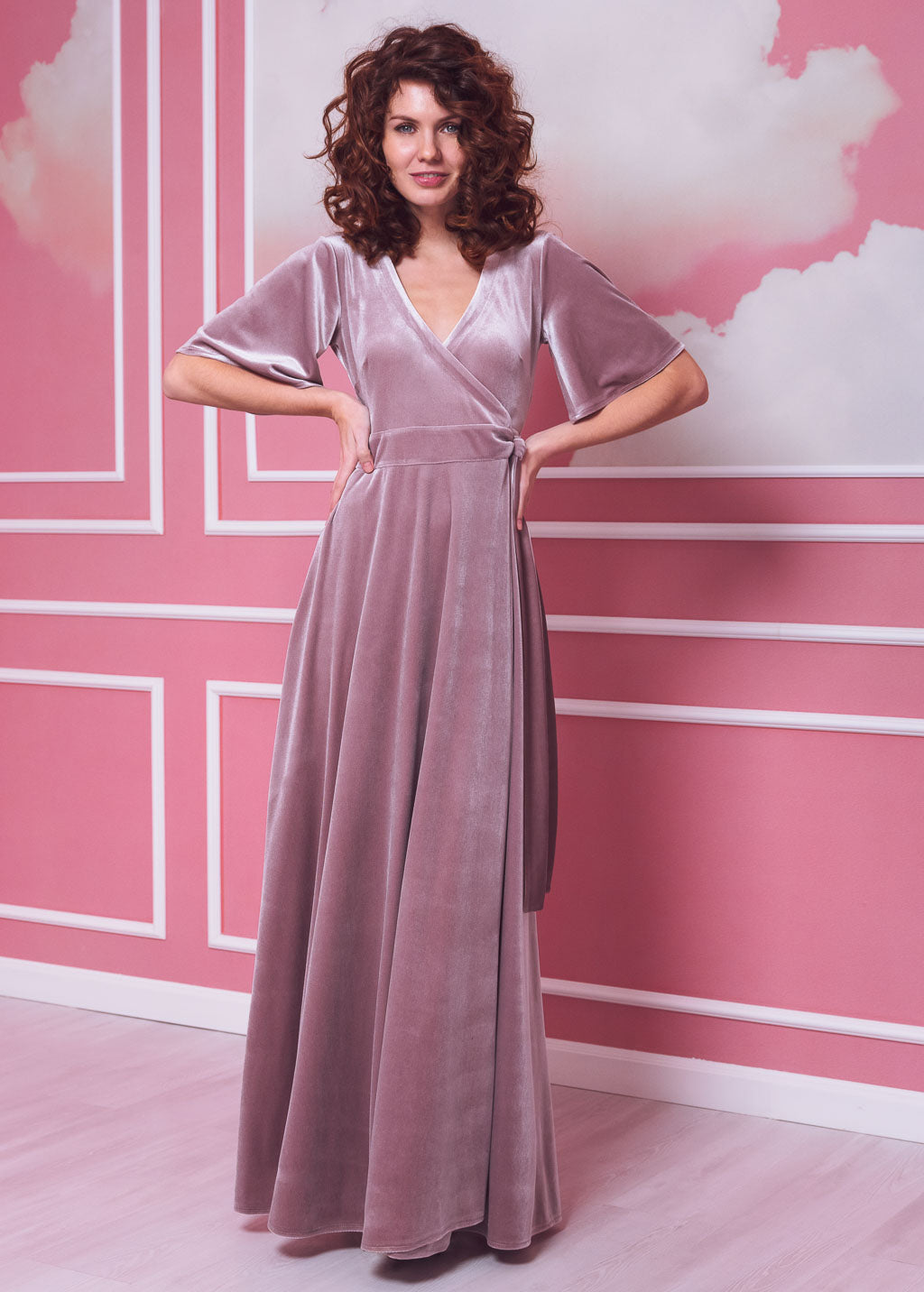 Mauve elegant long wrap dress