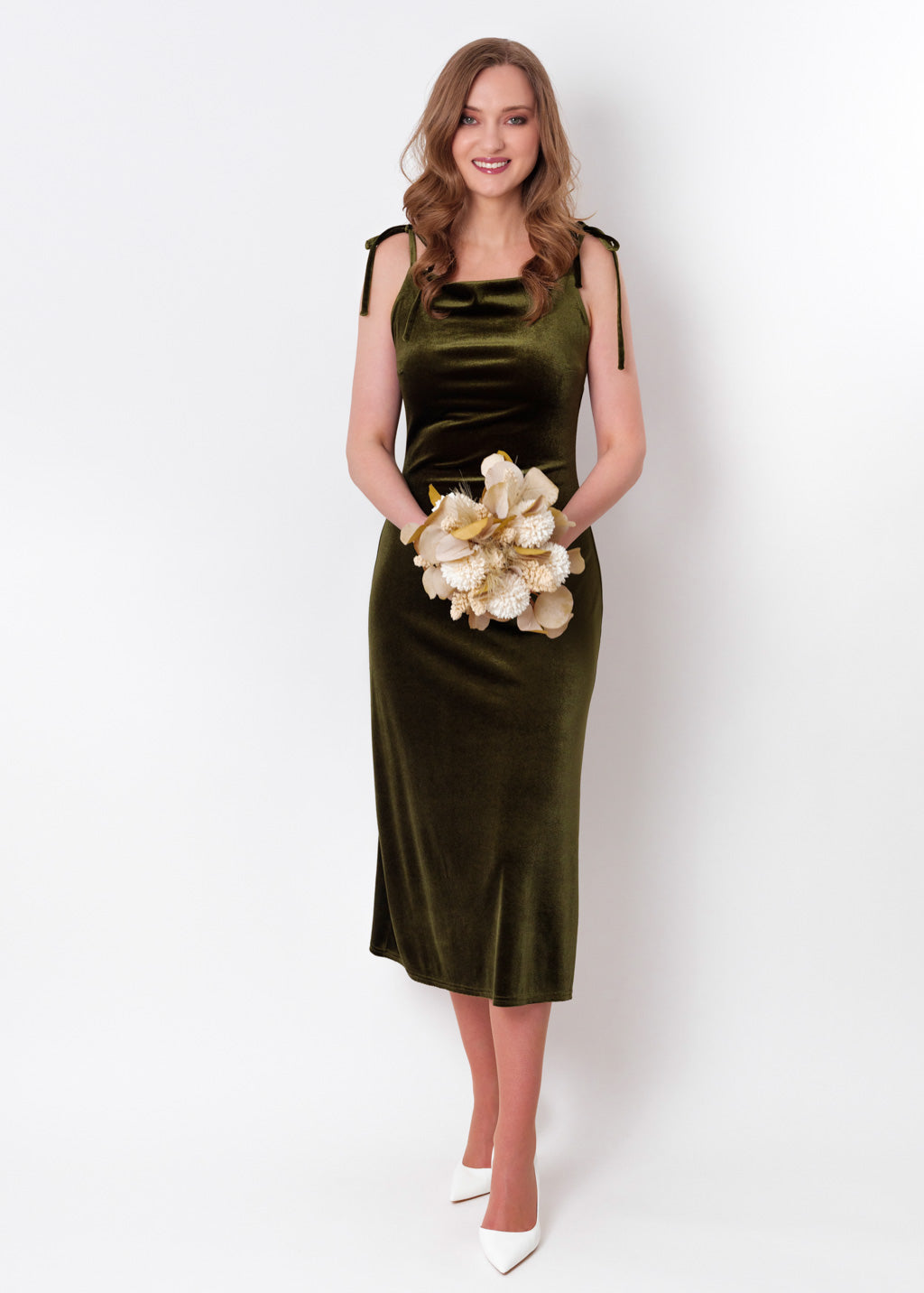 Olive green slip velvet bodycon dress