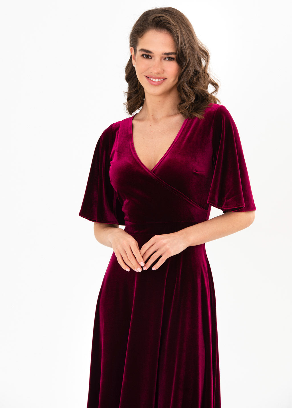 Plum burgundy velvet wrap dress