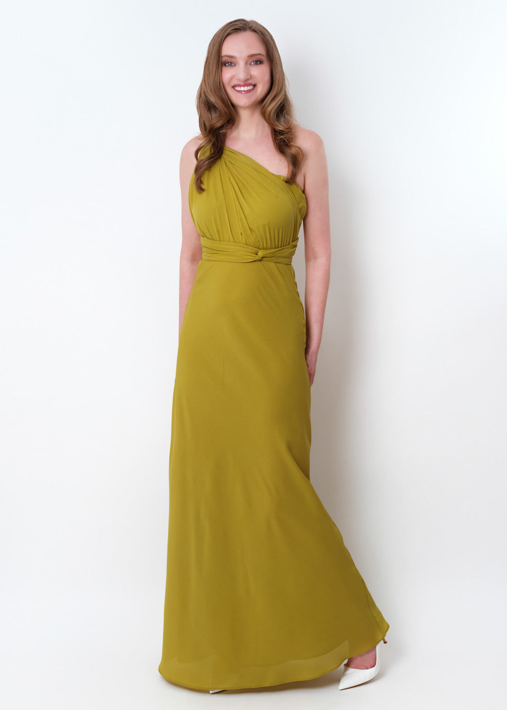 Yellow olive chiffon infinity long dress