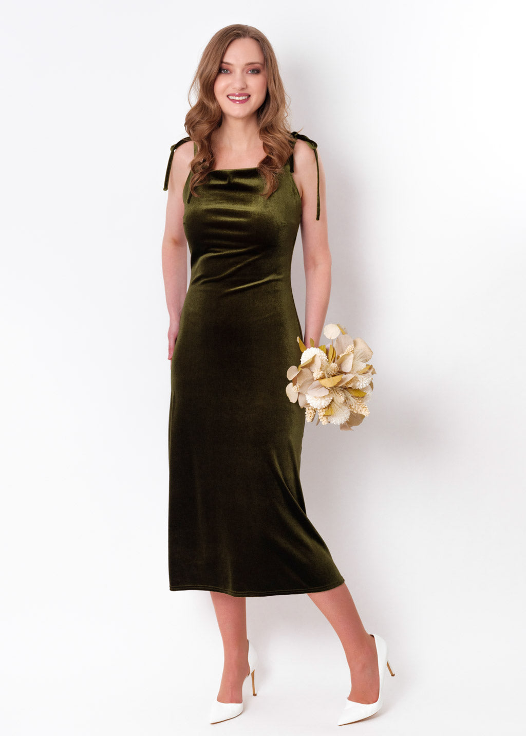 Olive green slip velvet bodycon dress