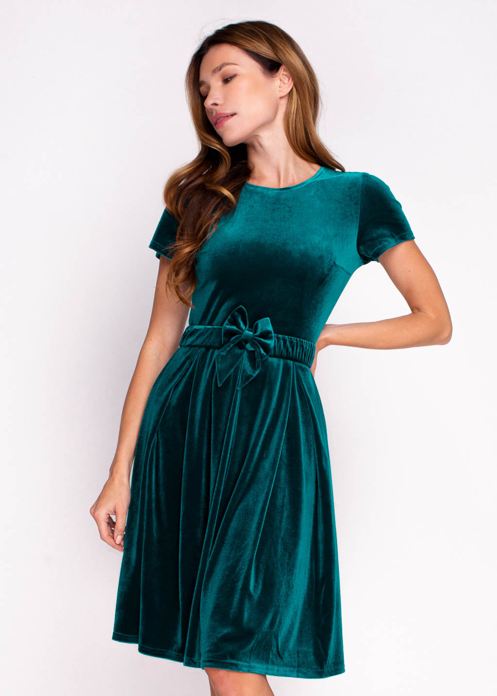 Mommy and me teal green velvet adult dress