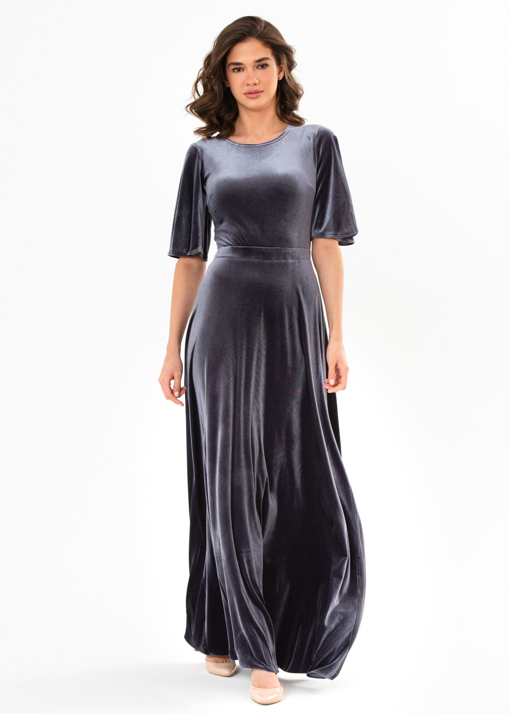 Charcoal velvet long dress