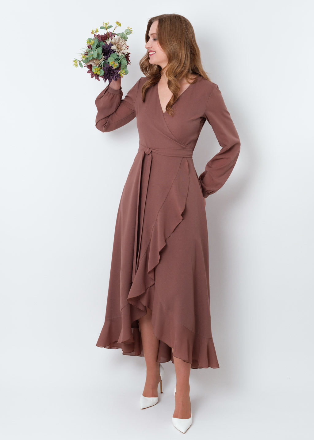Cappuccino chiffon wrap dress